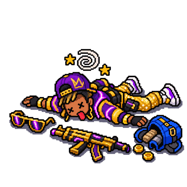 Playboy das Skins, boneco de Free Fire caído no chão