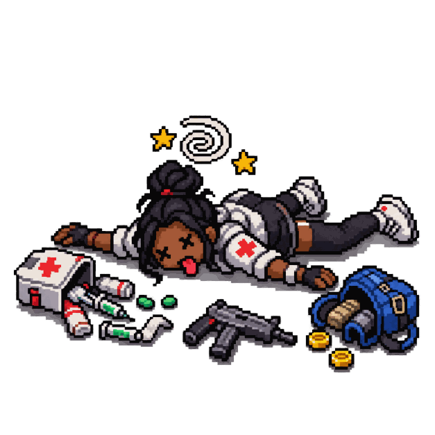 Médico da Squad, boneco de Free Fire caído no chão
