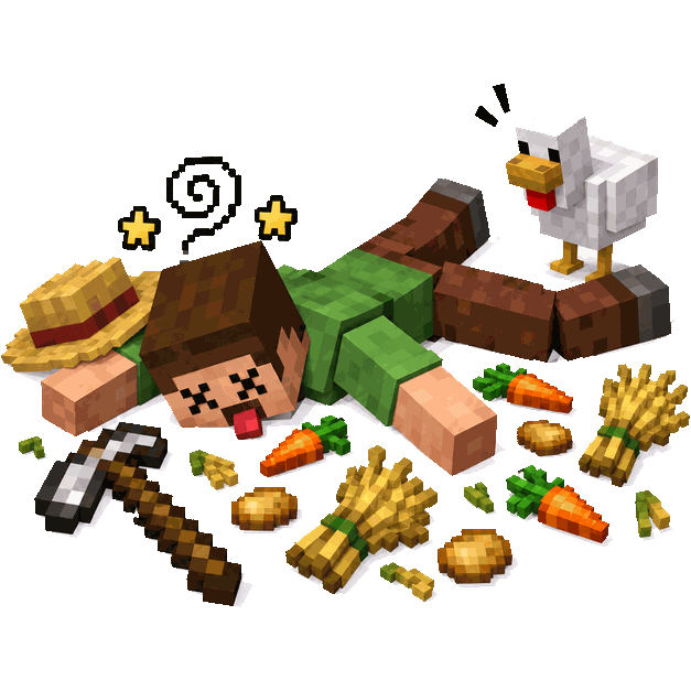 Fazendeiro de Trigo, boneco de Minecraft caído no chão