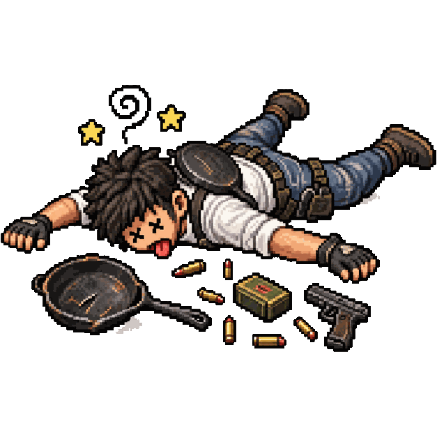 Cara da Frigideira, boneco de PUBG caído no chão