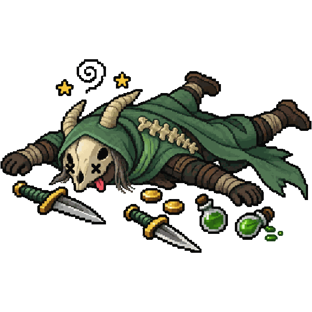 Silent, boneco de Slay the Spire 2 caído no chão