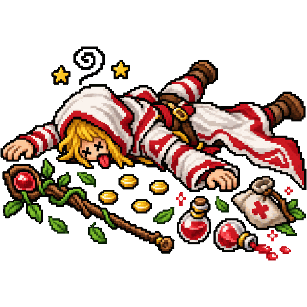 Druid da Cura, boneco de Tibia caído no chão