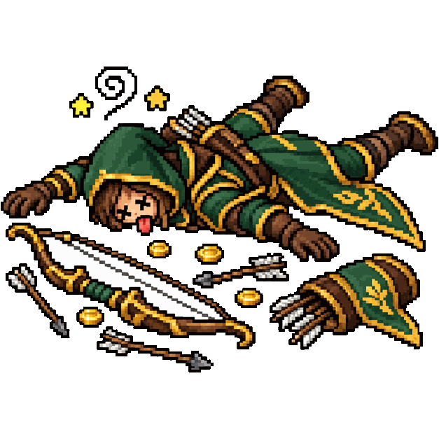 Paladin Sem Flecha, boneco de Tibia caído no chão