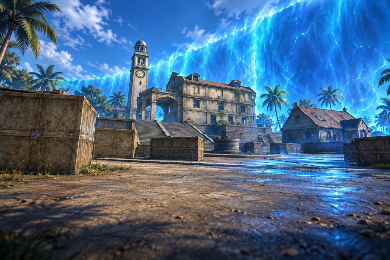 Zona Fechando, mapa de Free Fire no fundo da carta de come-piso