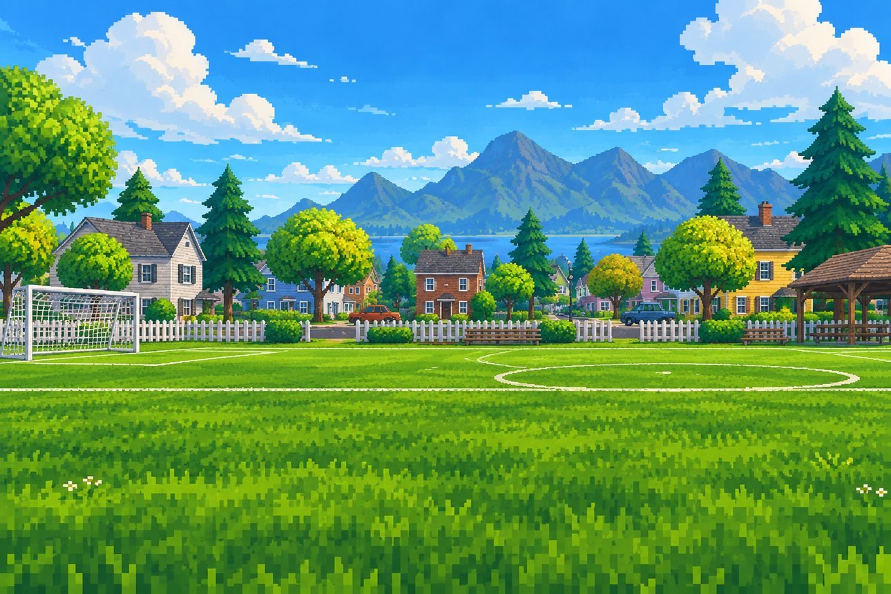 Parque Aprazível, mapa de Fortnite no fundo da carta de come-piso