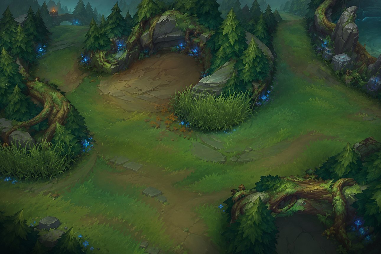 Selva, mapa de League of Legends no fundo da carta de come-piso