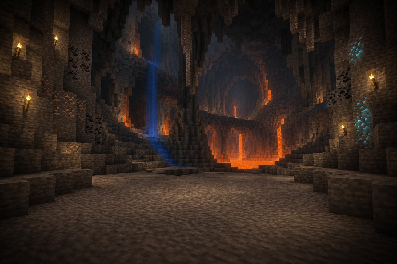 Caverna, mapa de Minecraft no fundo da carta de come-piso
