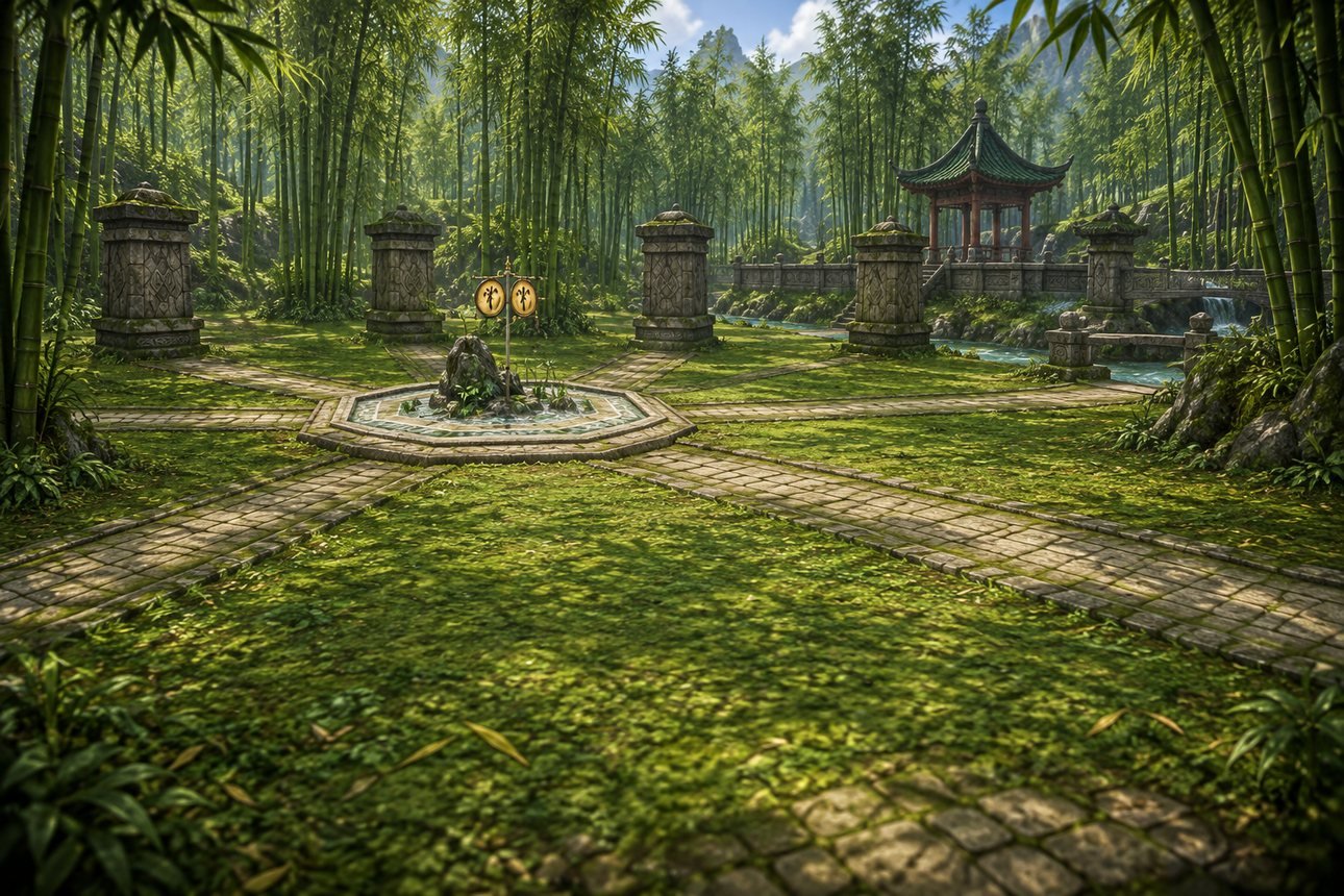 Floresta de Bambu, mapa de Priston Tale no fundo da carta de come-piso